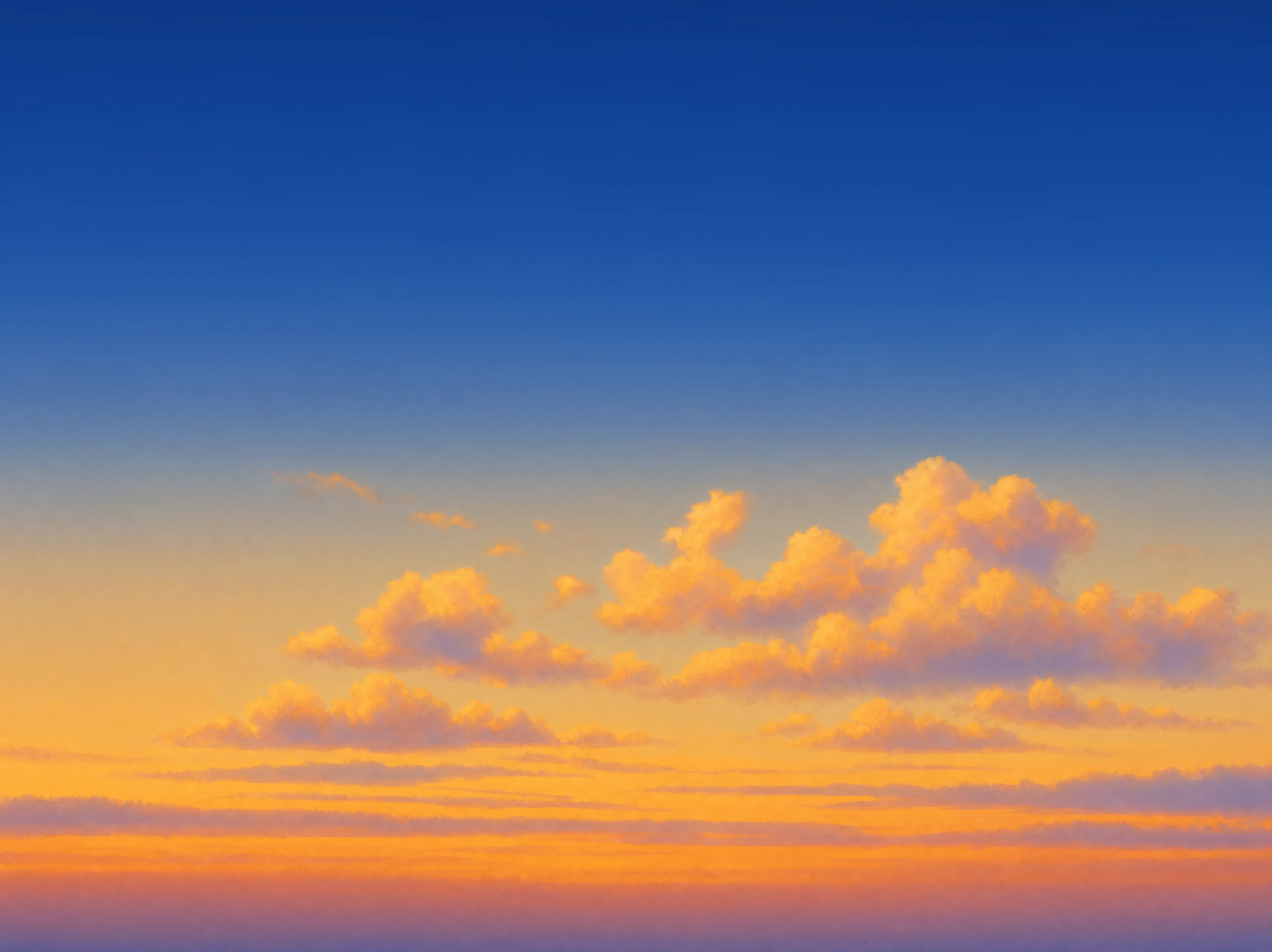 Painted sky: gold cloud banks over a deep blue dusk